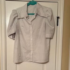 White Button-Up Blouse with Puff Sleeves